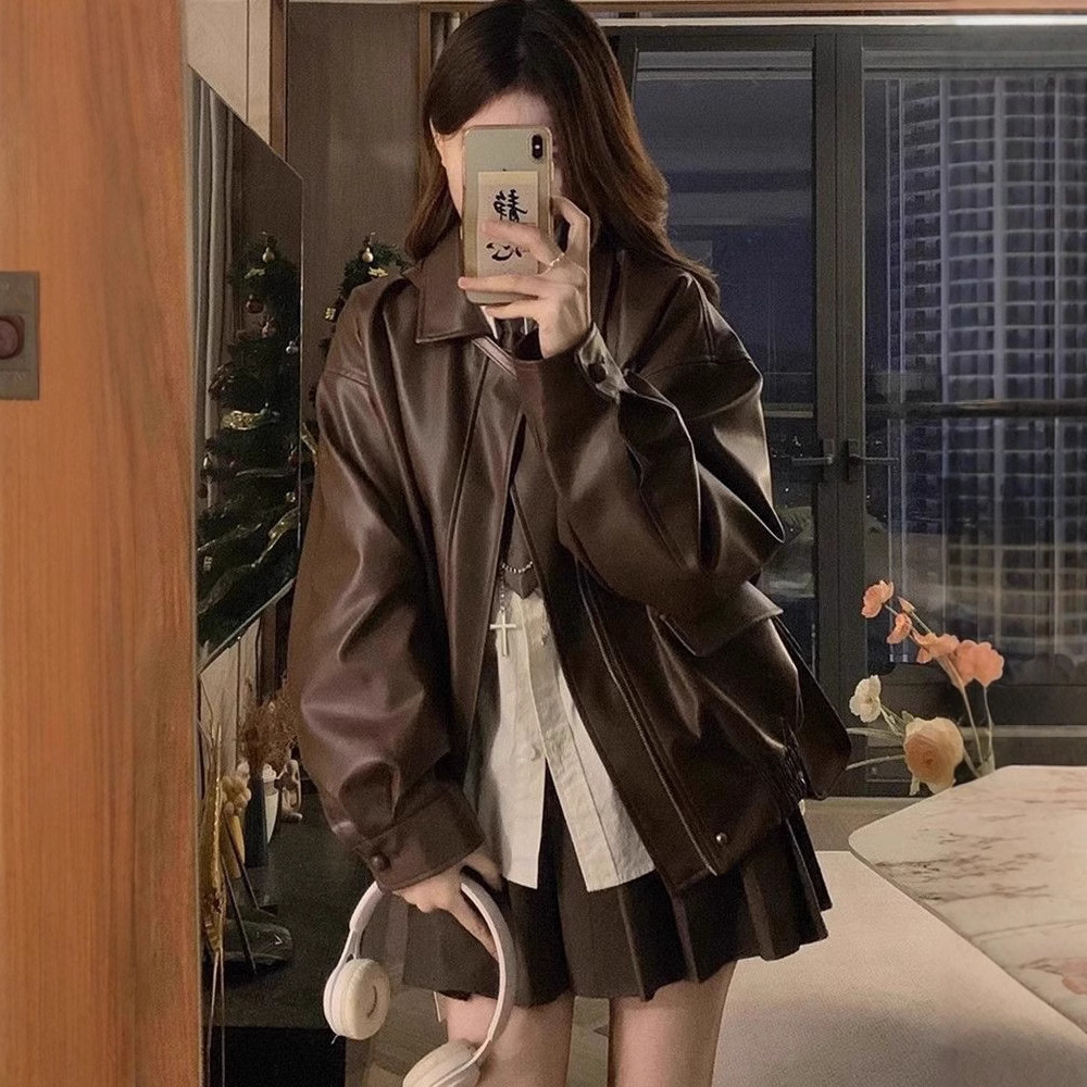 Women'S Fashion Leather Jacket - المرأة بولي معطف معطف جلد سترة