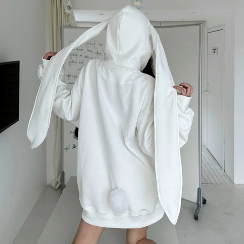 Women'S Fashion Zip Up Hoodies - 2025 الخريف Kawaii الأرنب آذان اضافية