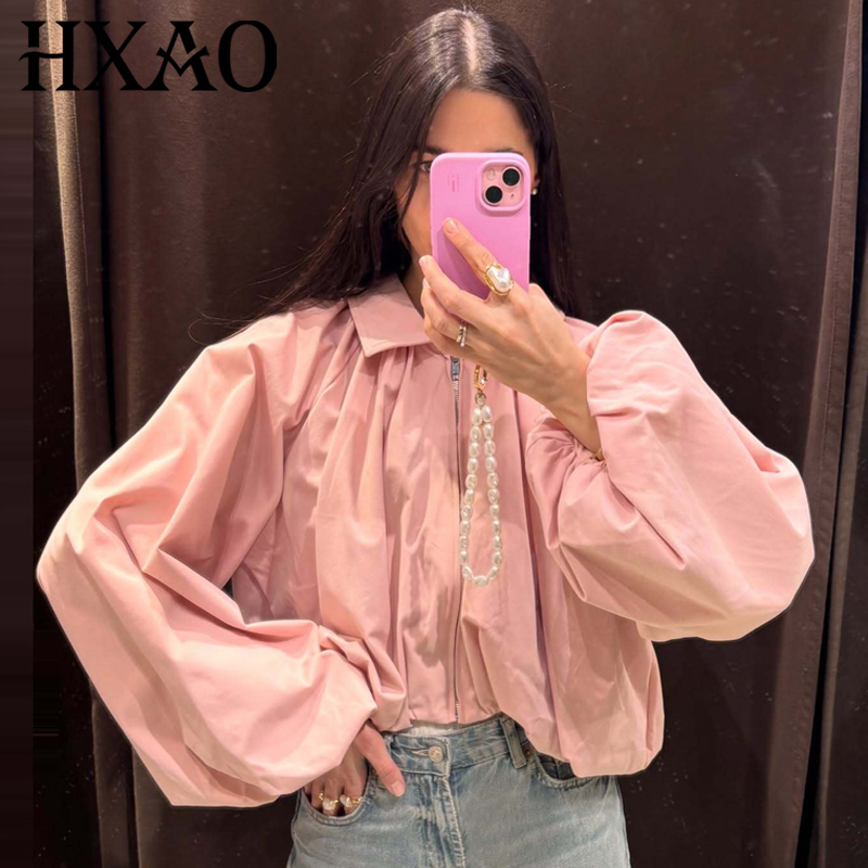 Women'S Fashion Quarter Zip - جاكيت نسائي فضفاض وردي قصير من