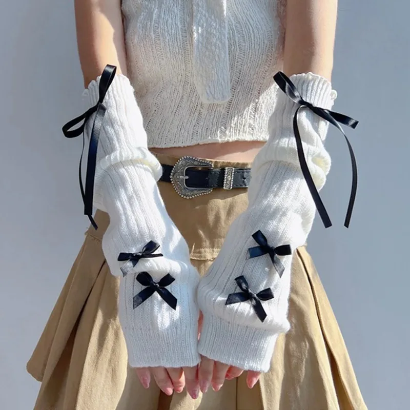 Women'S Fashion Gloves - أنثى Y2K موضة مدفئات للذراع Bowknot