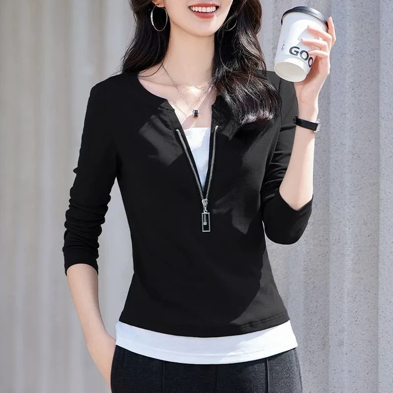 Women'S Fashion Quarter Zip - بلوزة نسائية عصرية برقبة على شكل