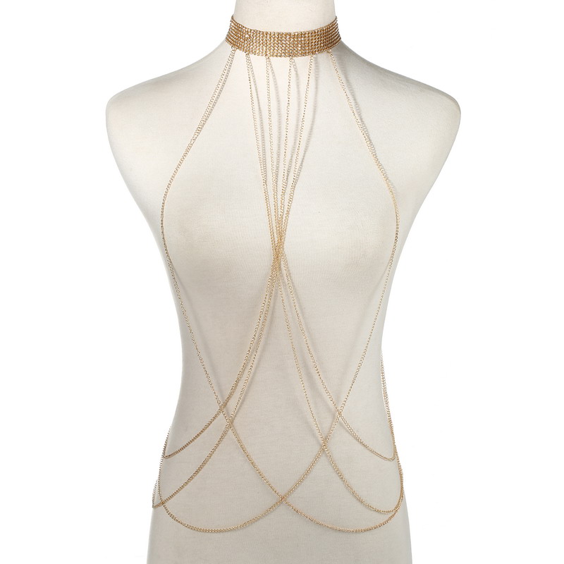 Women'S Fashion Harness - الذهب اللون الجسم سلسلة المرأة حجر