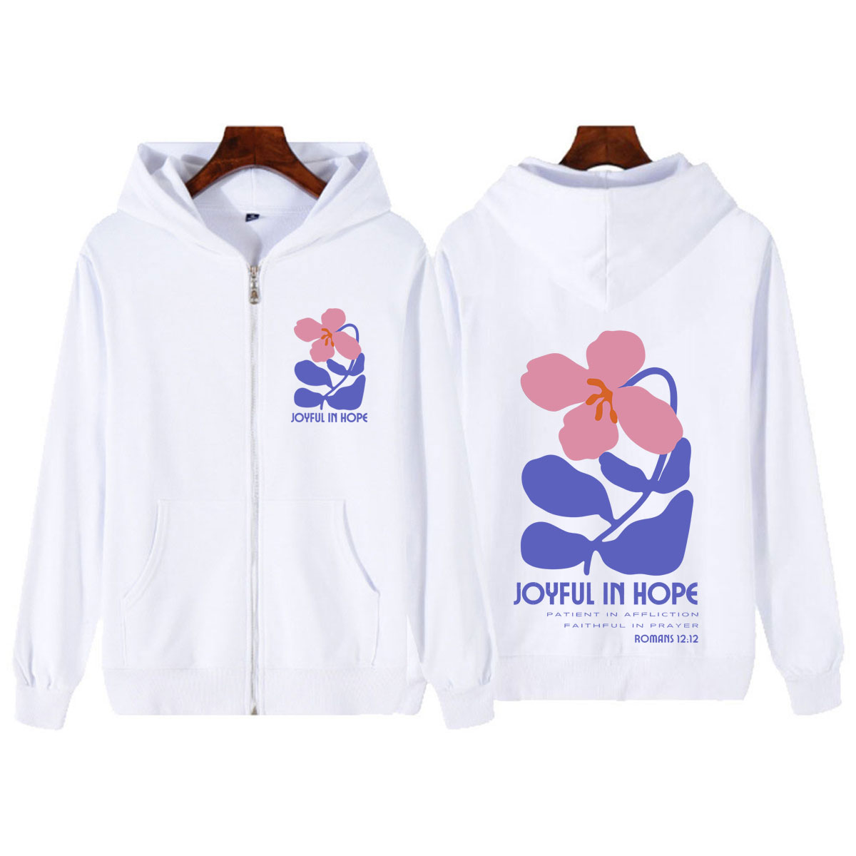 Women'S Fashion Zip Up Hoodies - هودي بسحاب بطبعة زهور واقتباسات من