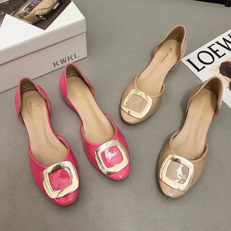Women'S Fashion Sandals - أحذية نسائية مسطحة بتصميم مربع مجوف،
