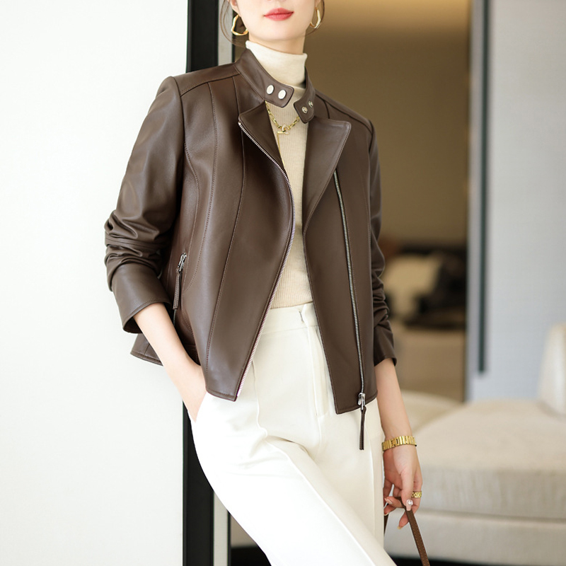 Women'S Fashion Leather Jacket - 100% سترات من الجلد الحقيقي معاطف