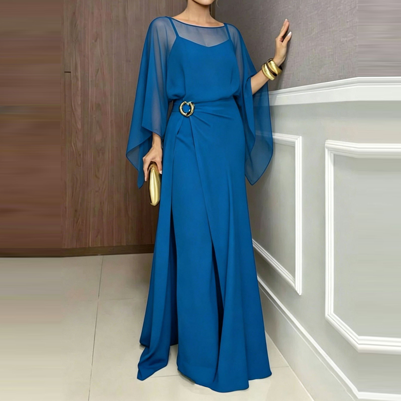 Women'S Fashion Vintage Off Shoulder Long Sleeve Jumpsuit - جمبسوت نسائي أنيق من الشيفون بتصميم