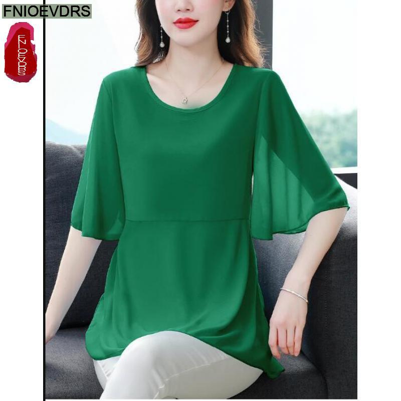 Wrap Blouse Chiffon - M-4XL ملابس فضفاضة 2023 المرأة الصيف