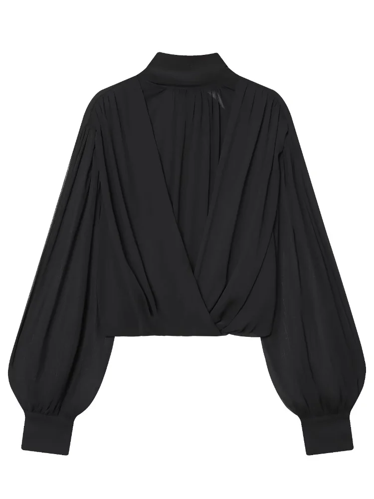 بلوزة شيفون شفافة سوداء أنيقة  - مراجعة Wrap Blouse Chiffon وسعره
