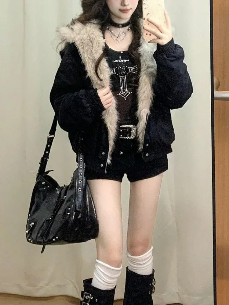 Y2k القوطية خمر الأسود زمم هود - مراجعة Women'S Fashion Zip Up Hoodies وسعره