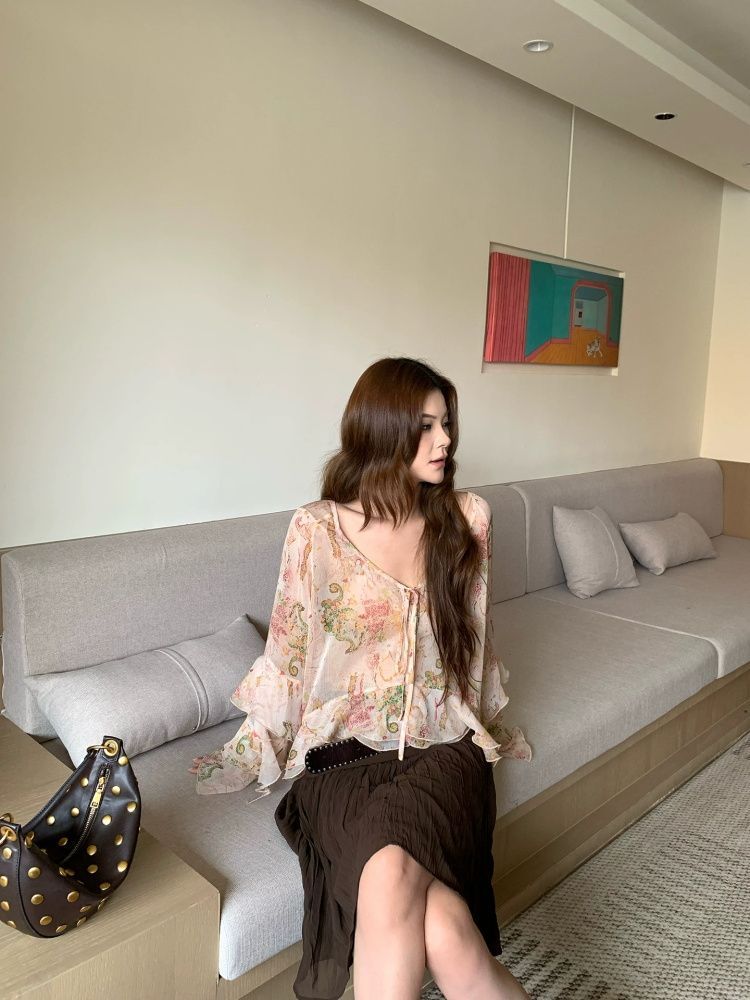 بلوزة شيفون بوهيمية بطبعة بيزل - مراجعة Wrap Blouse Chiffon وسعره