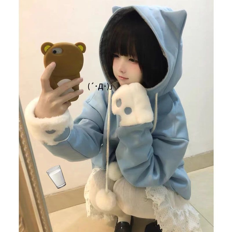 اليابانية لطيف أنيمي التطريز ا - مراجعة Women'S Fashion Zip Up Hoodies وسعره