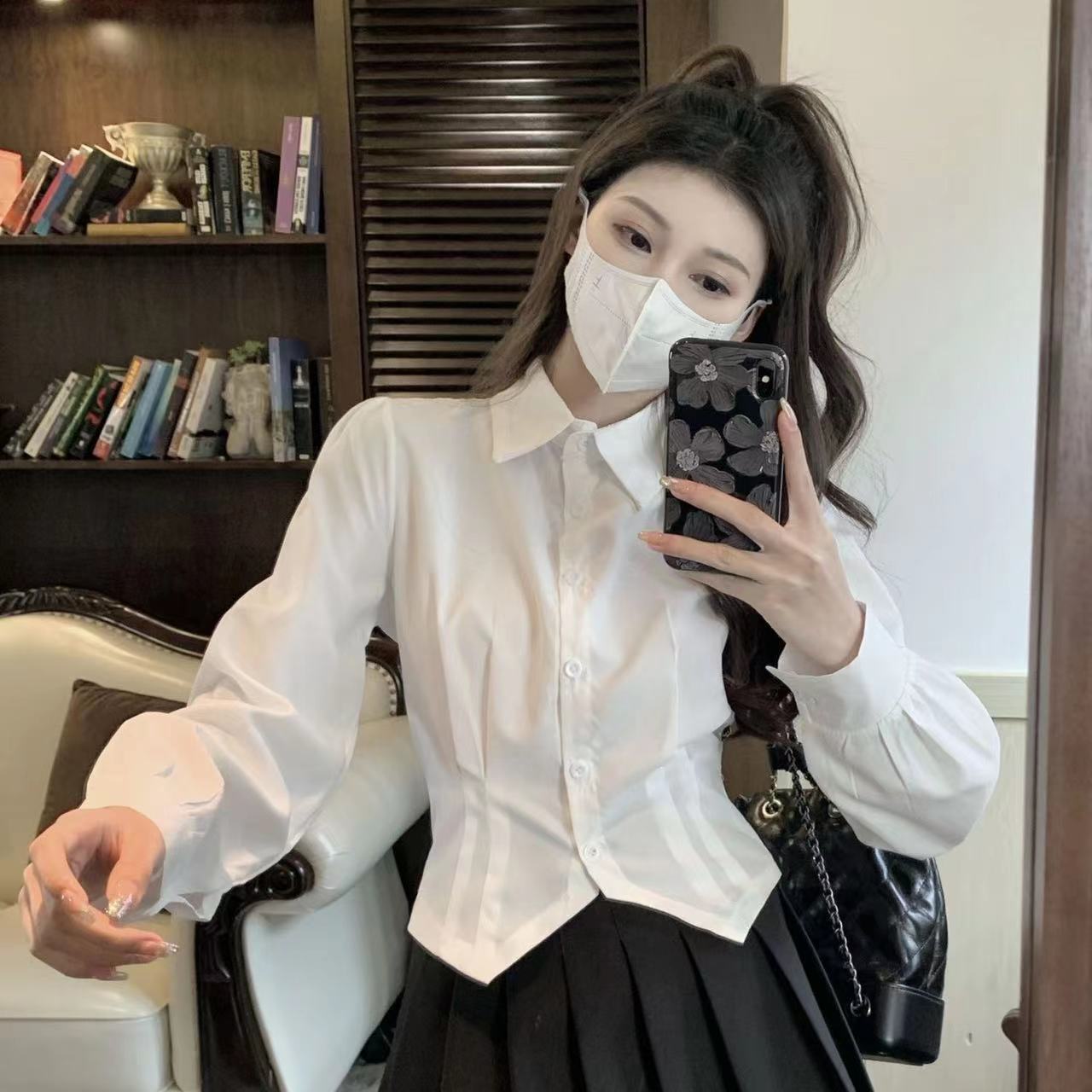 2000s قميص أبيض طويل الأكمام خ - مراجعة Wrap Blouse Chiffon وسعره