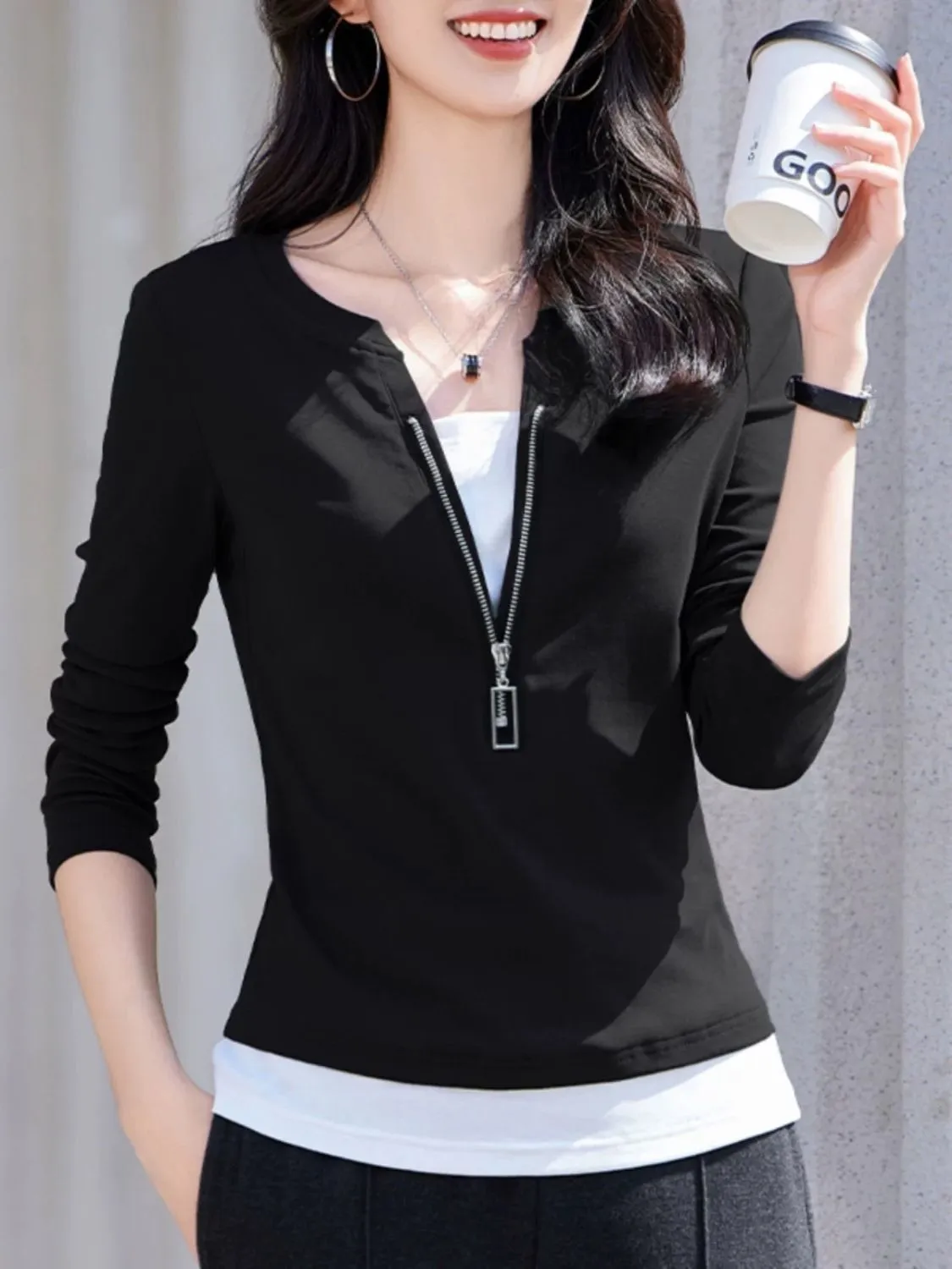 بلوزة نسائية عصرية برقبة على ش - مراجعة Women'S Fashion Quarter Zip وسعره