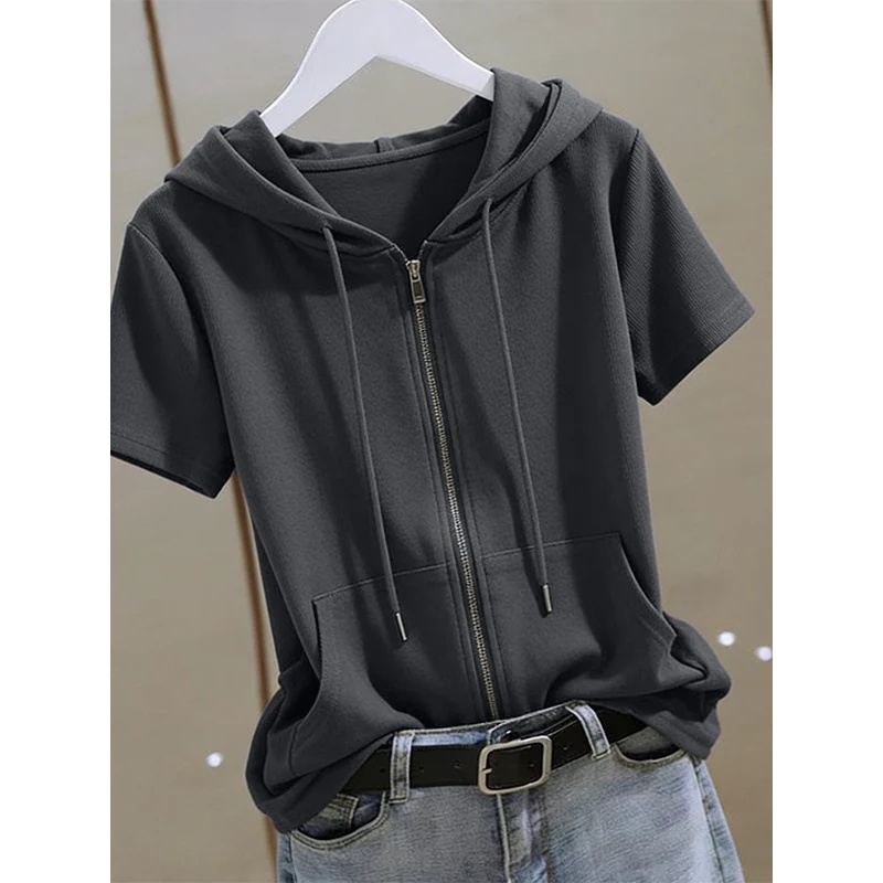 هودي نسائي صيفي بأكمام قصيرة،  - مراجعة Women'S Fashion Zip Up Hoodies وسعره