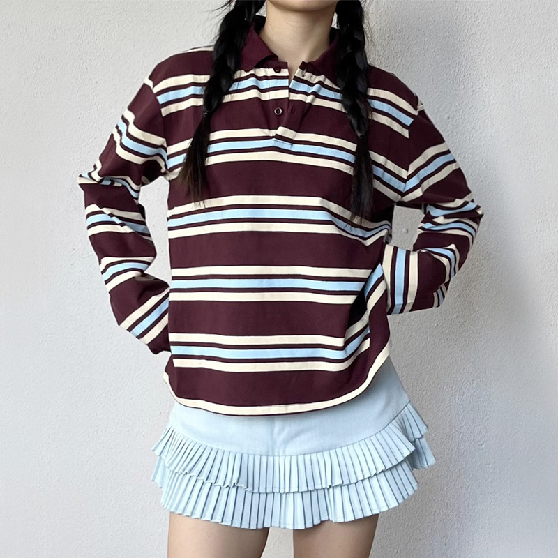 قميص بولو الرجبي المريح المخطط - مراجعة Women'S Fashion Rugby Top وسعره