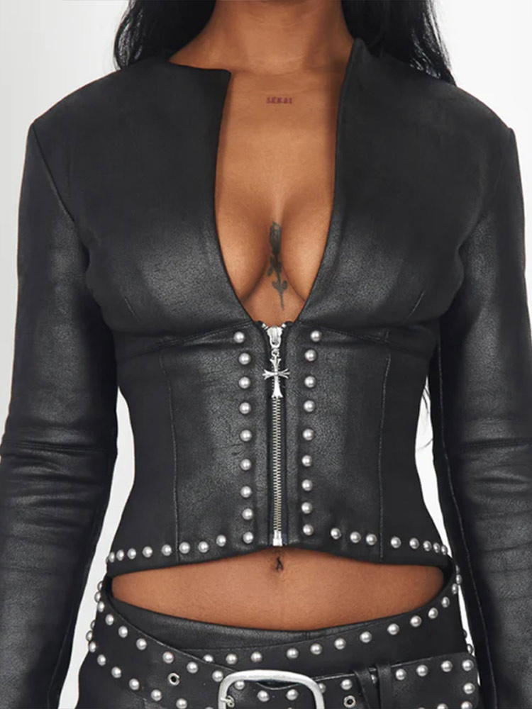 طقم نسائي عصري من قطعتين: جاكي - مراجعة Women'S Fashion Leather Jacket وسعره