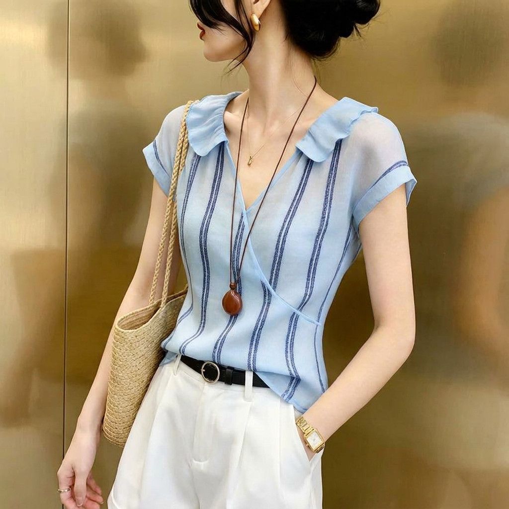 بلوزة نسائية صيفية أنيقة بتصمي - مراجعة Wrap Blouse Chiffon وسعره