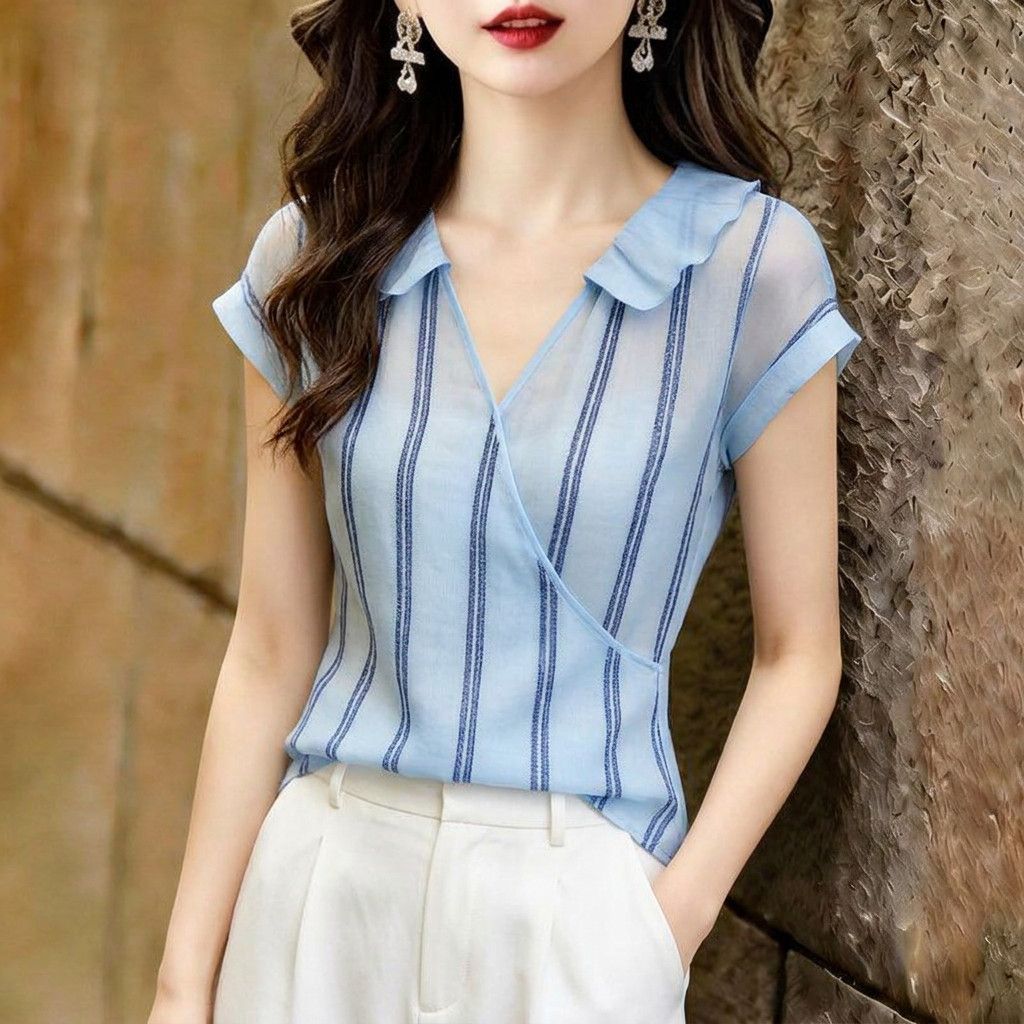 بلوزة نسائية صيفية أنيقة بتصمي - مراجعة Wrap Blouse Chiffon وسعره
