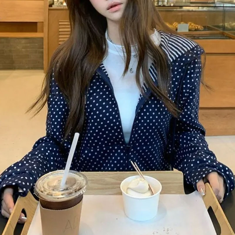 الكورية البولكا نقطة عادية أغط - مراجعة Women'S Fashion Zip Up Hoodies وسعره