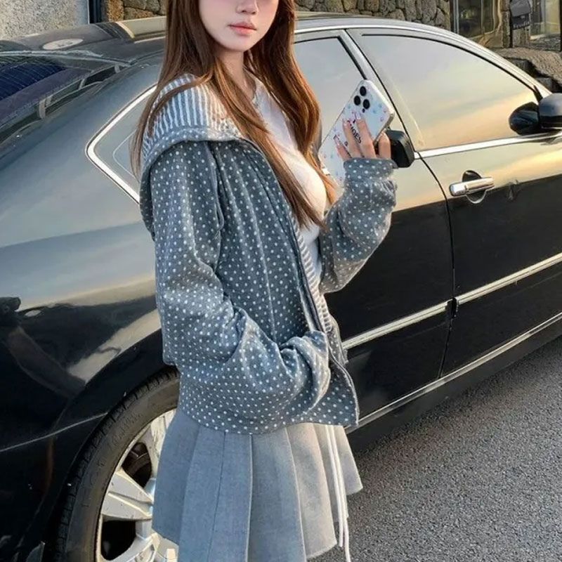 الكورية البولكا نقطة عادية أغط - مراجعة Women'S Fashion Zip Up Hoodies وسعره