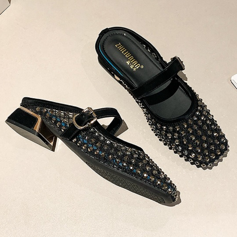 شبكة حجر الراين صندل بكعب مكتن - مراجعة Women'S Fashion Sandals وسعره