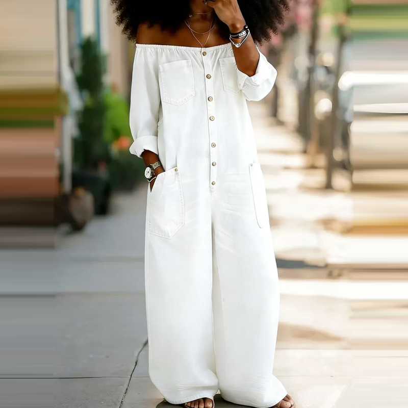 جمبسوت نسائي أنيق من الدنيم بل - مراجعة Women'S Fashion Vintage Off Shoulder Long Sleeve Jumpsuit وسعره
