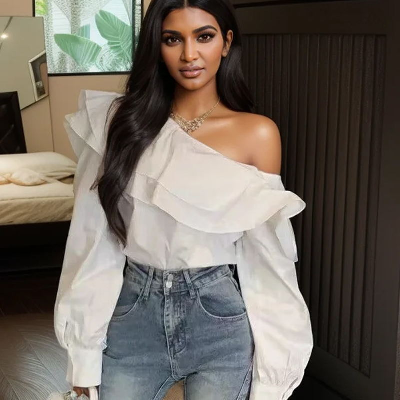 قميص أبيض عتيق مكشكش مكشوف الأ - مراجعة Wrap Blouse Chiffon وسعره
