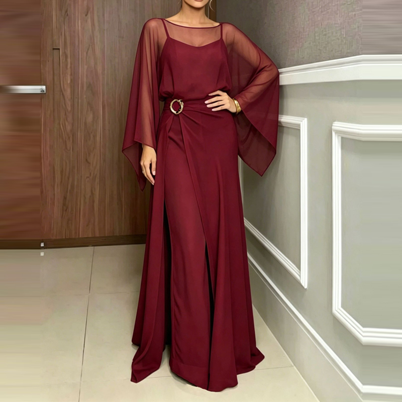 جمبسوت نسائي أنيق من الشيفون ب - مراجعة Women'S Fashion Vintage Off Shoulder Long Sleeve Jumpsuit وسعره
