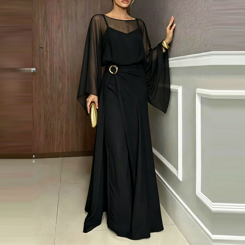 جمبسوت نسائي أنيق من الشيفون ب - مراجعة Women'S Fashion Vintage Off Shoulder Long Sleeve Jumpsuit وسعره